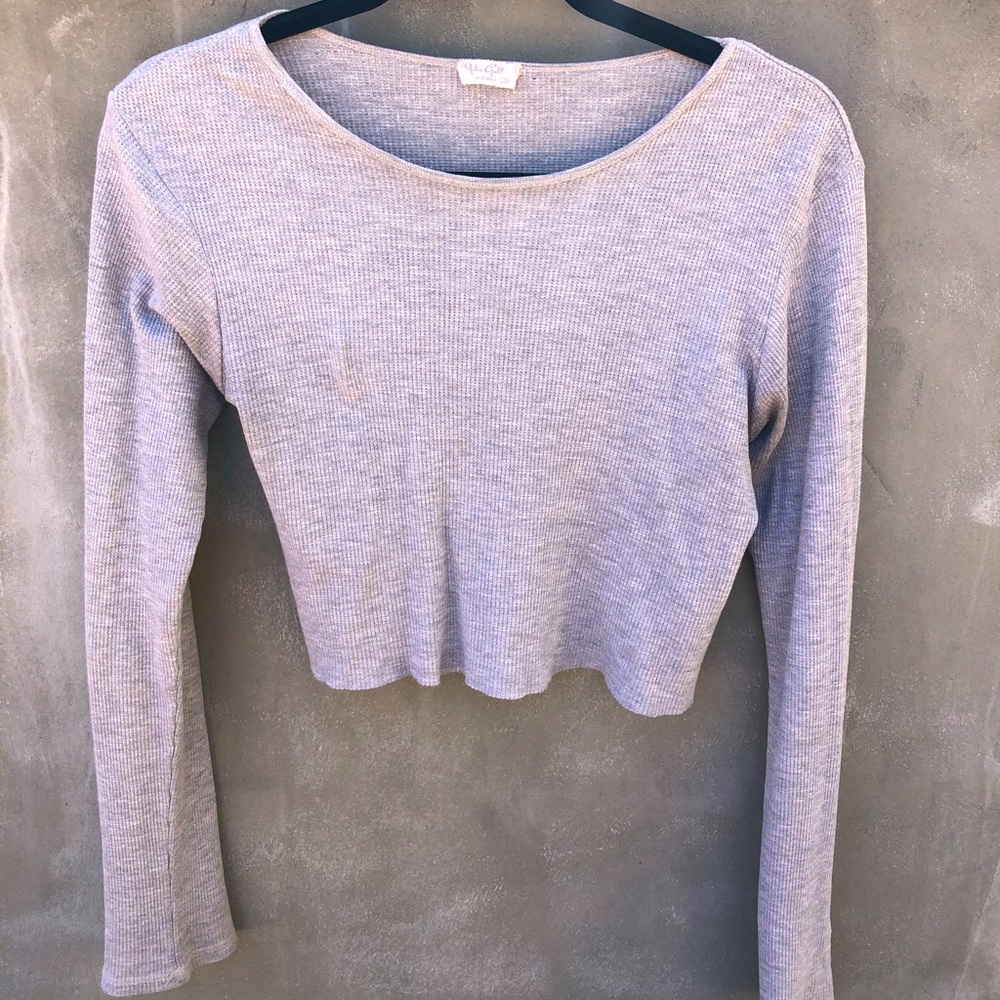 John Galt Long Sleeve Light Grey Crop Top